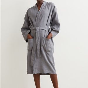 H&M Home Washed Linen Bathrobe in Taupe